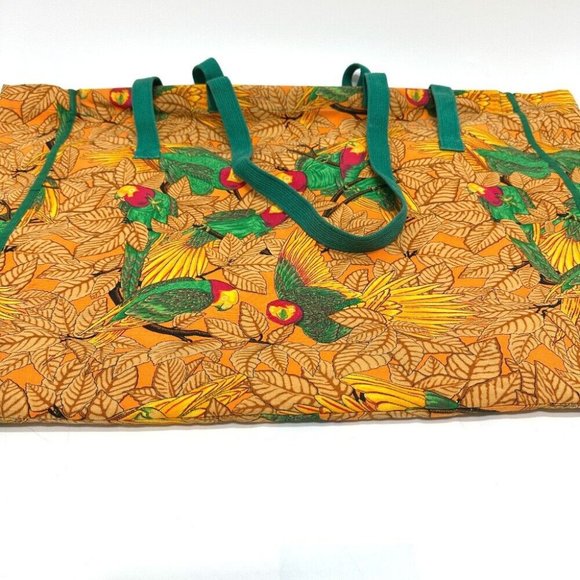 HERMES Parakeet bird pattern Bag Tote Bag Canvas Orange - Picture 6 of 10